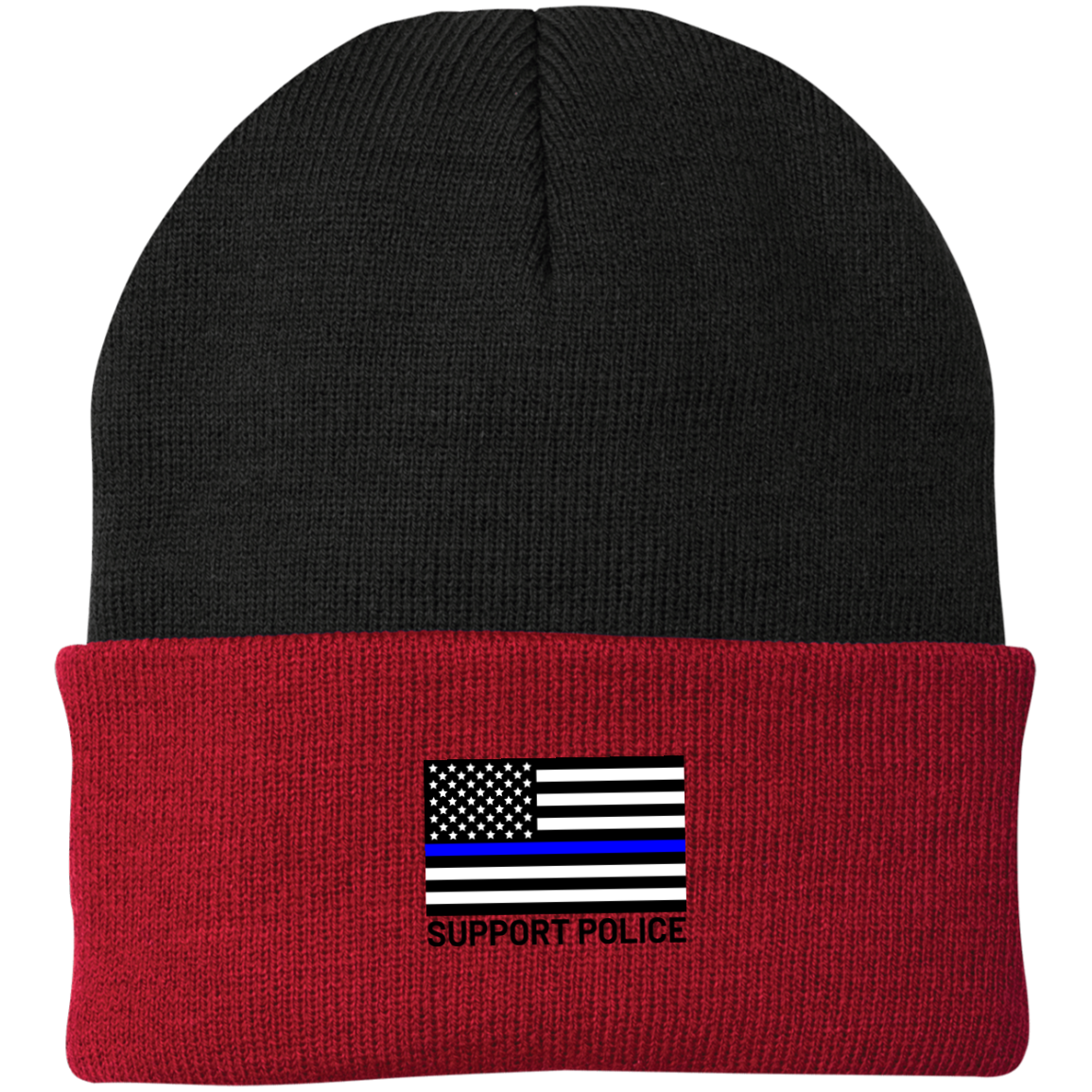 Support Police Thin Blue Line American Flag Beanie Cap