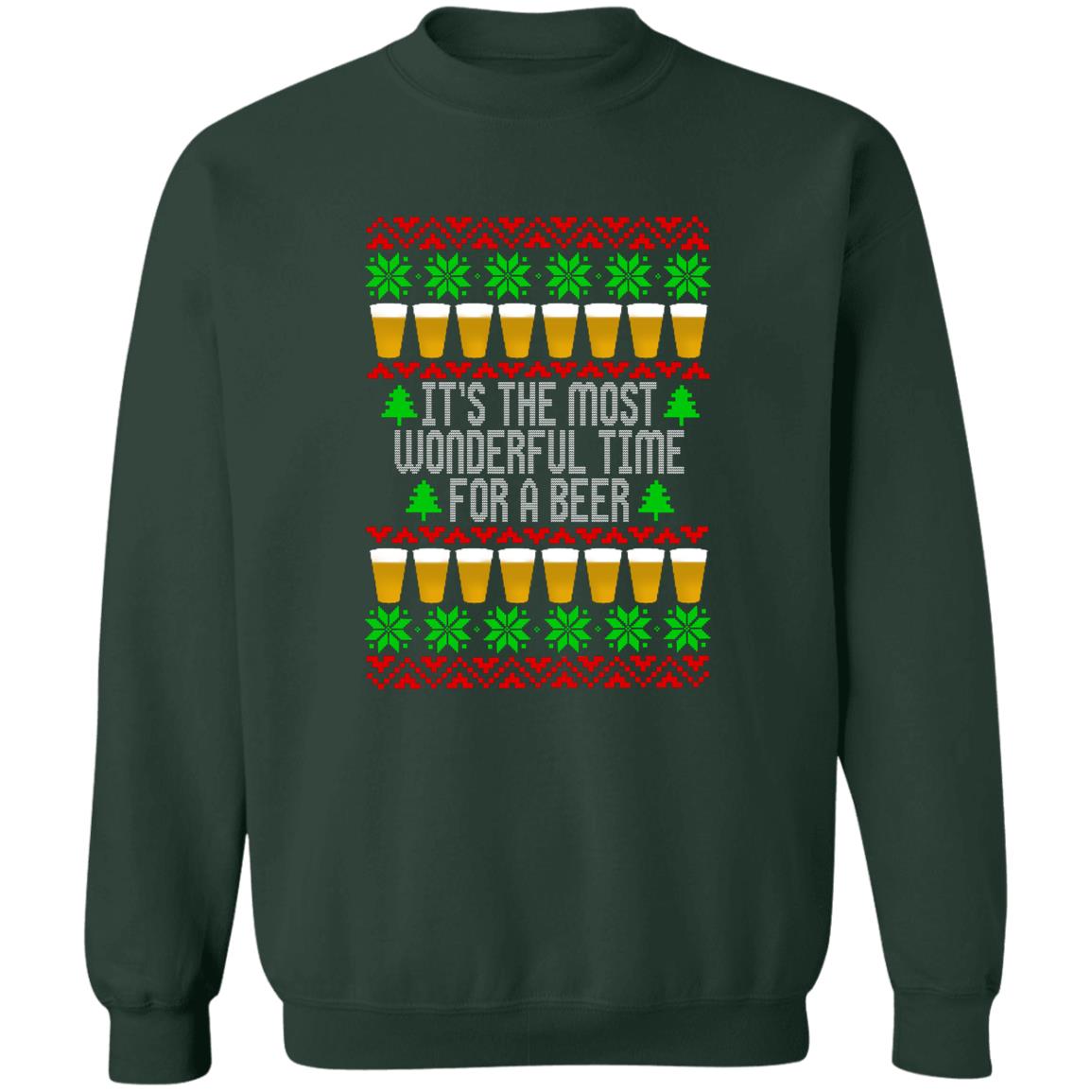 It's The Most Wonderful Time For A Beer Funny Christmas Crewneck Sweatshirt