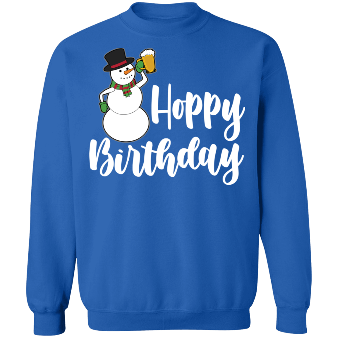 Hoppy Birthday Snowman Beer Funny Christmas Crewneck Sweatshirt