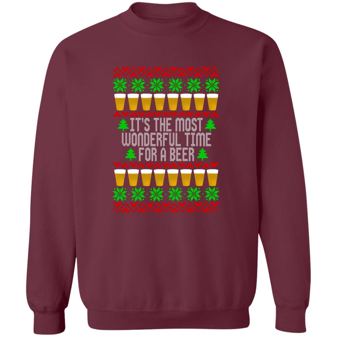 It's The Most Wonderful Time For A Beer Funny Christmas Crewneck Sweatshirt