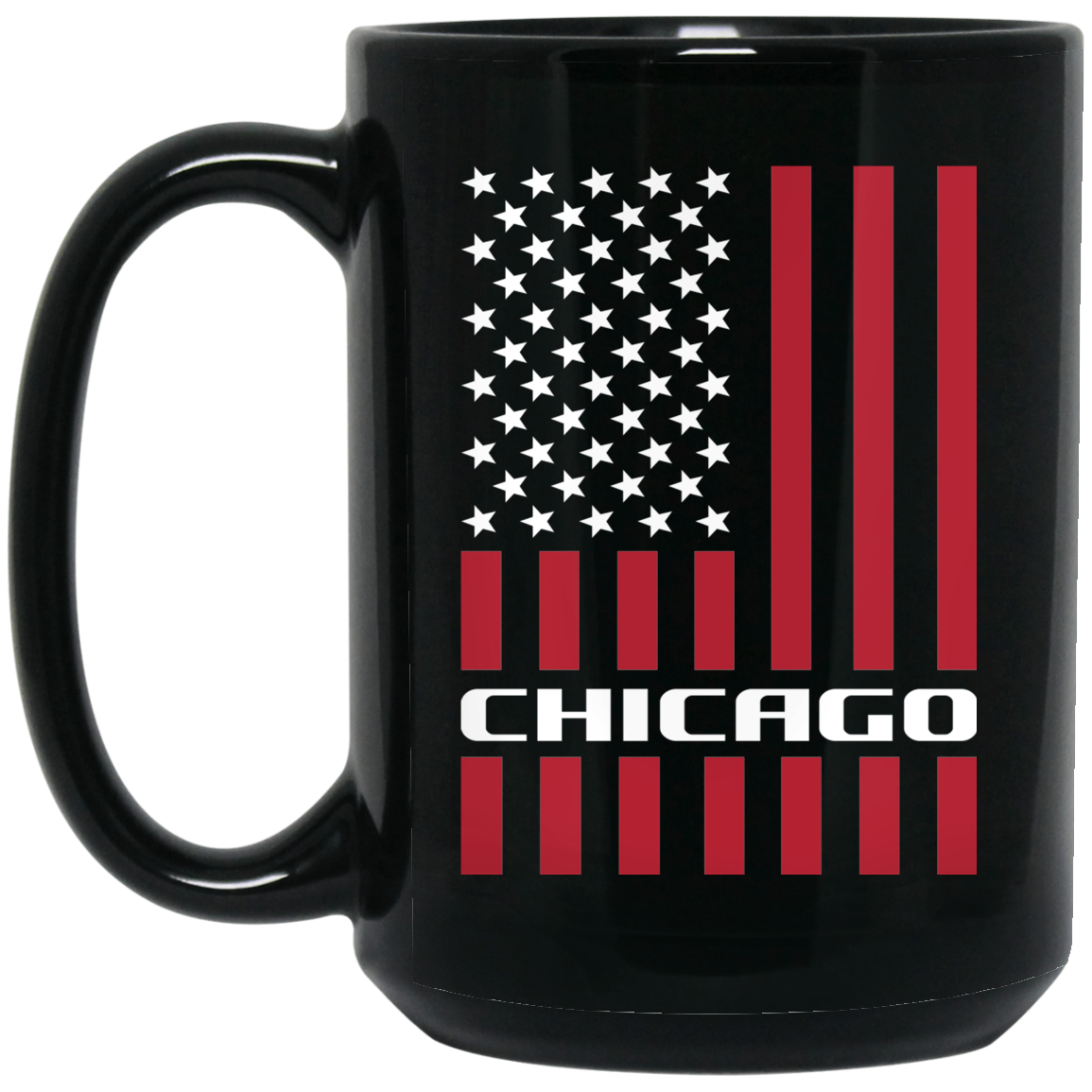 Wheel Spin Addict 15 oz Mug, Chicago American Flag Black Mug