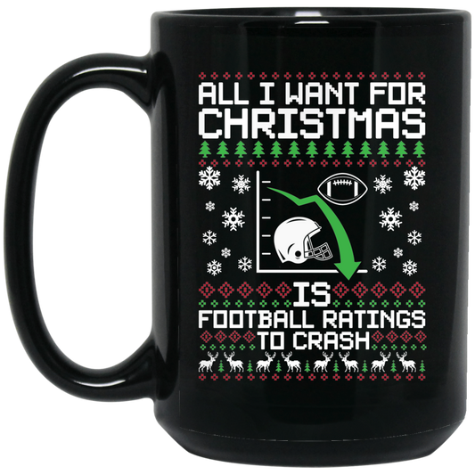 Wheel Spin Addict 15 oz Mug, I Want Football Ratings To Crash Christmas Black Mug