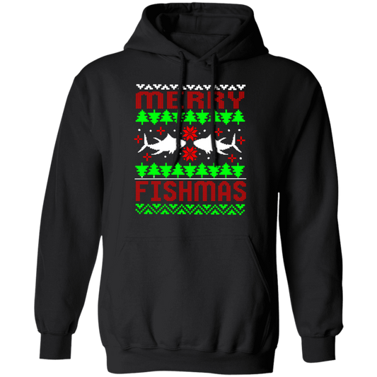 Merry Fishmas Saltwater Ugly Christmas Pullover Hoodie