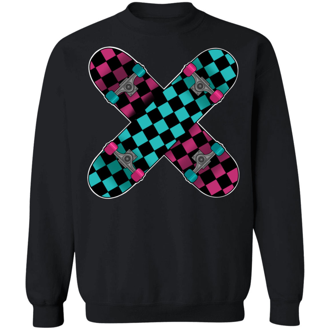 Retro 80's Checkered Skateboards Skateboarding Crewneck Sweatshirt