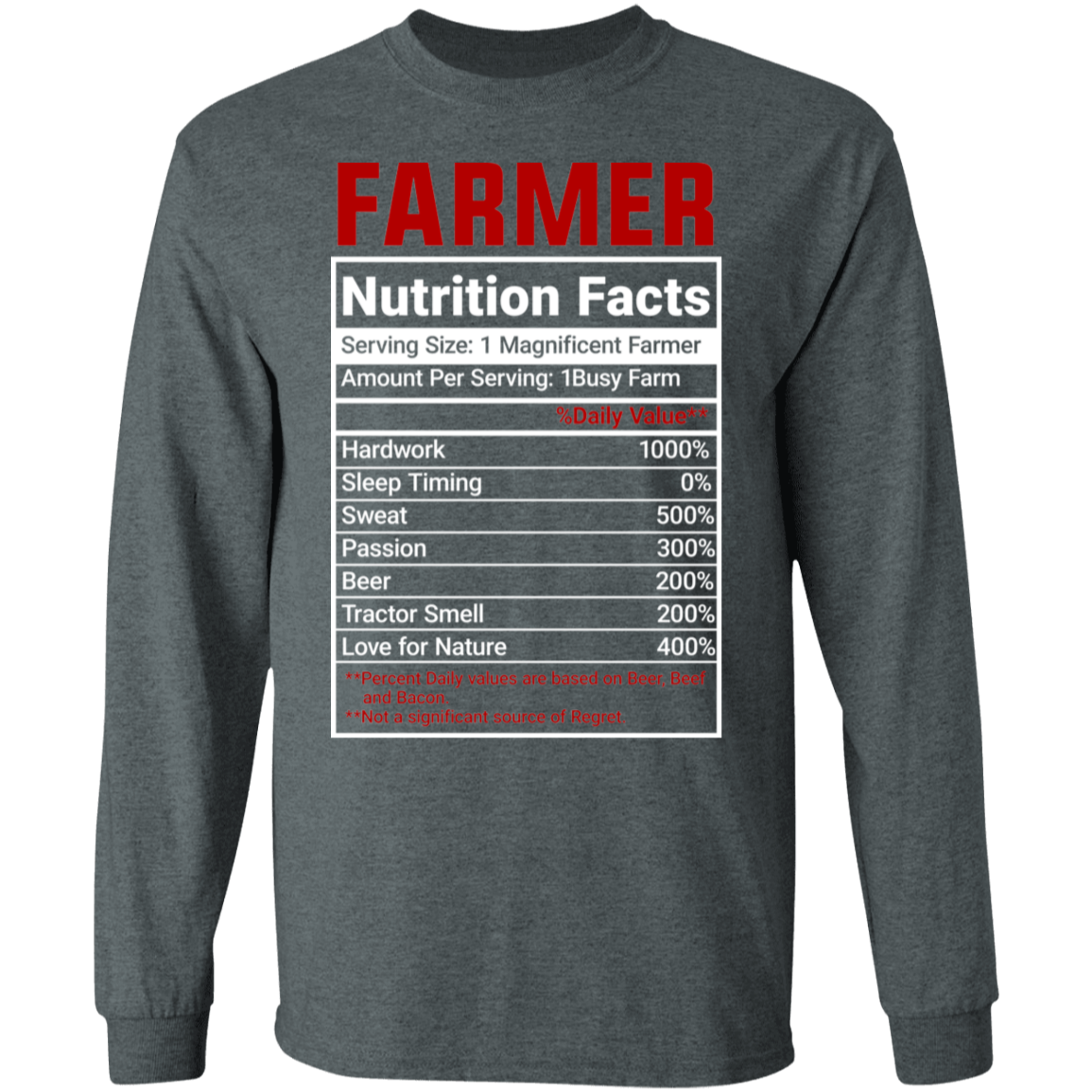 Funny Farmer Nutrition Facts Long Sleeve T-Shirt