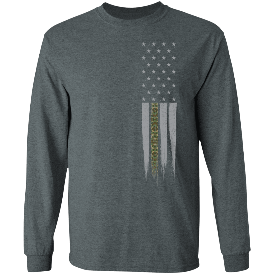 Military Camo Thin Line American Flag Long Sleeve T-Shirt