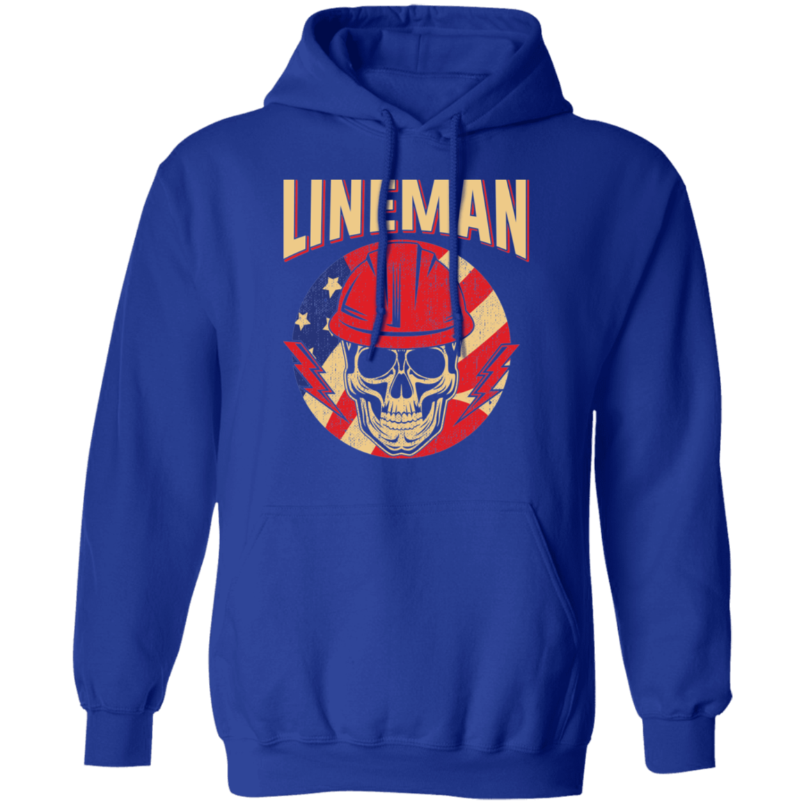 Lineman American Flag Skull Pullover Hoodie