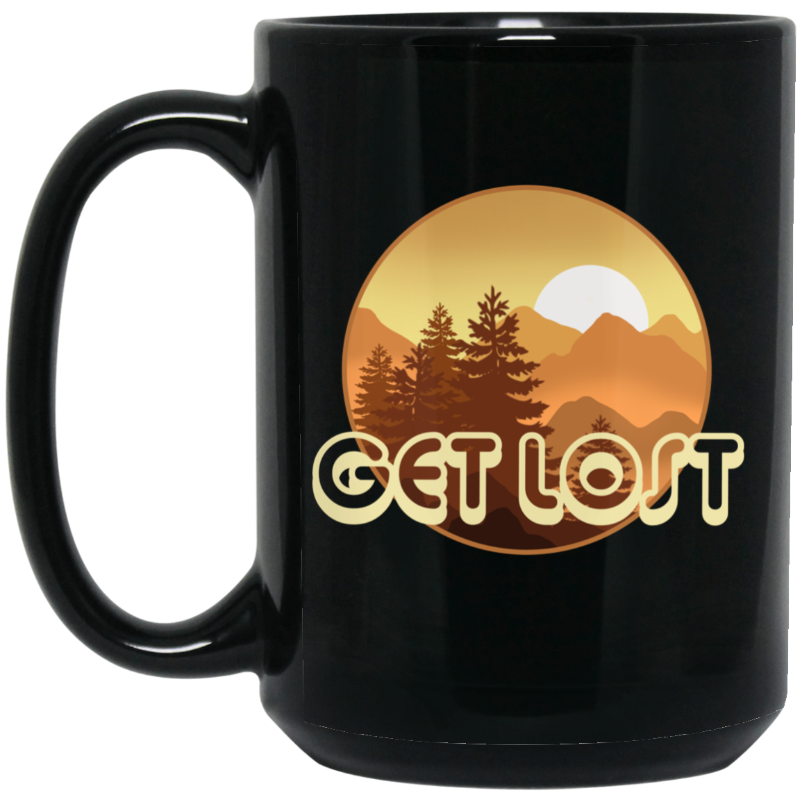 Get Lost Camping Outdoors Brown 15 oz. Black Coffee Mug
