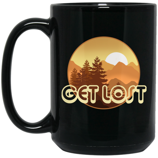 Get Lost Camping Outdoors Brown 15 oz. Black Coffee Mug