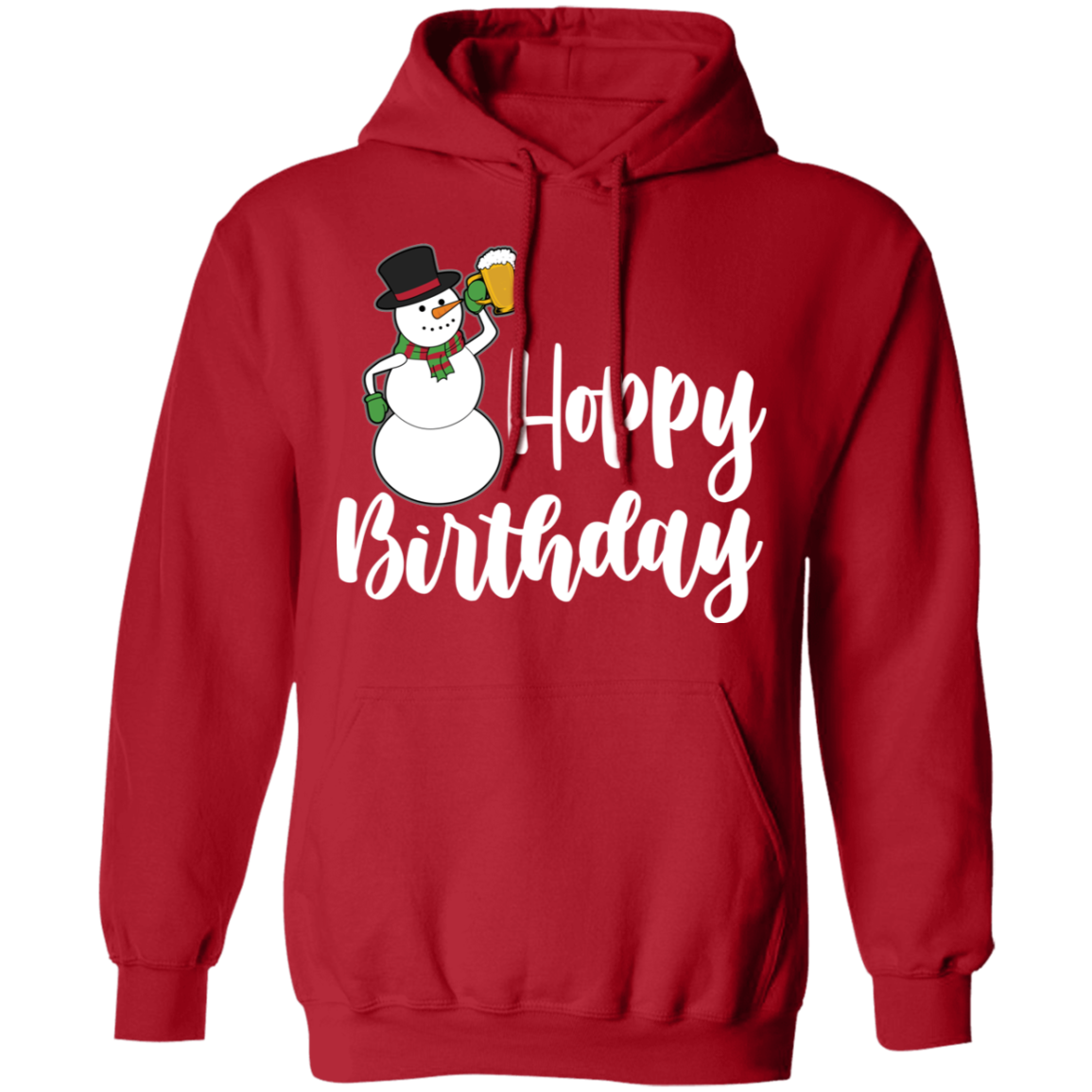 Hoppy Birthday Snowman Beer Funny Christmas Pullover Hoodie