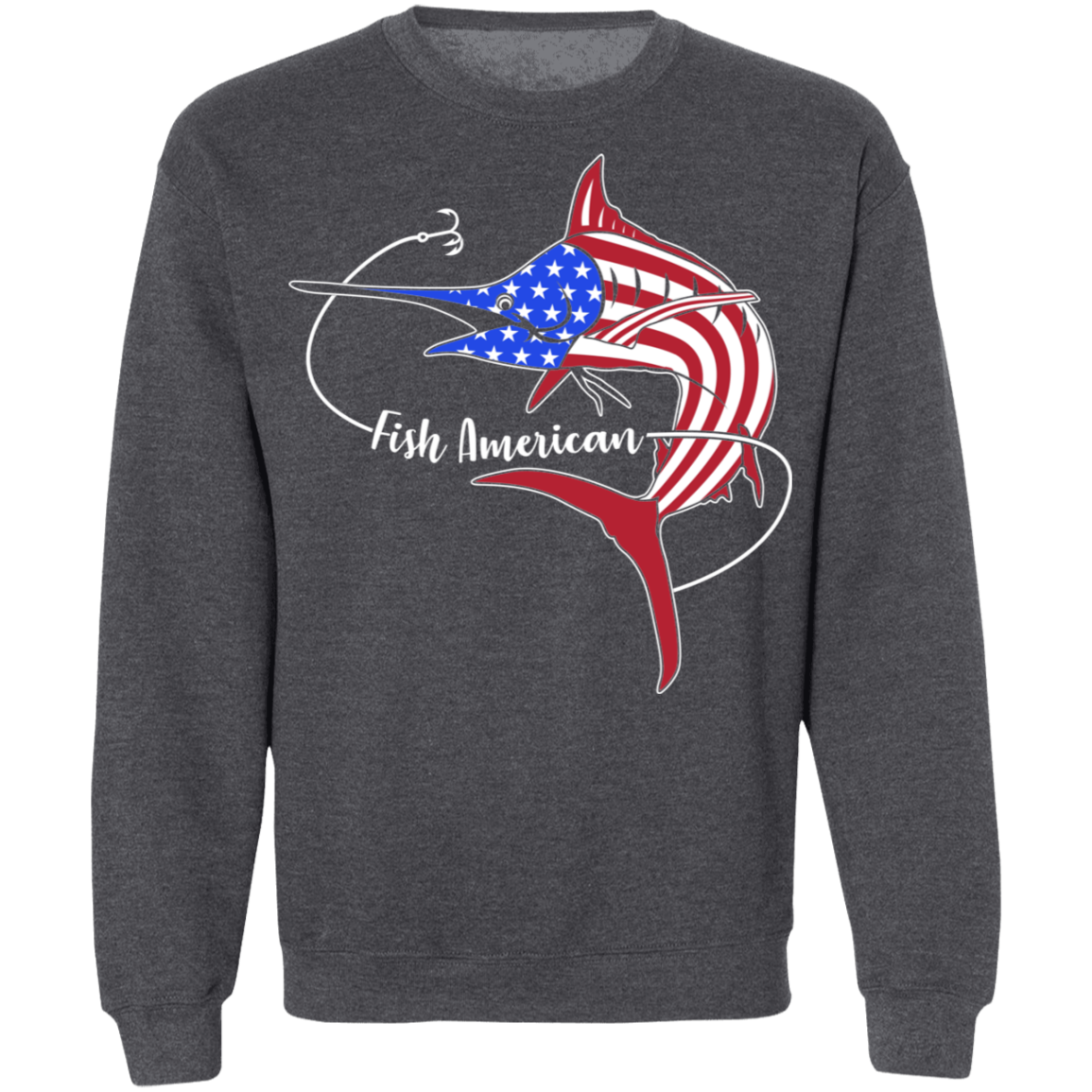 Marlin Fish Saltwater American Flag USA Crewneck Sweatshirt