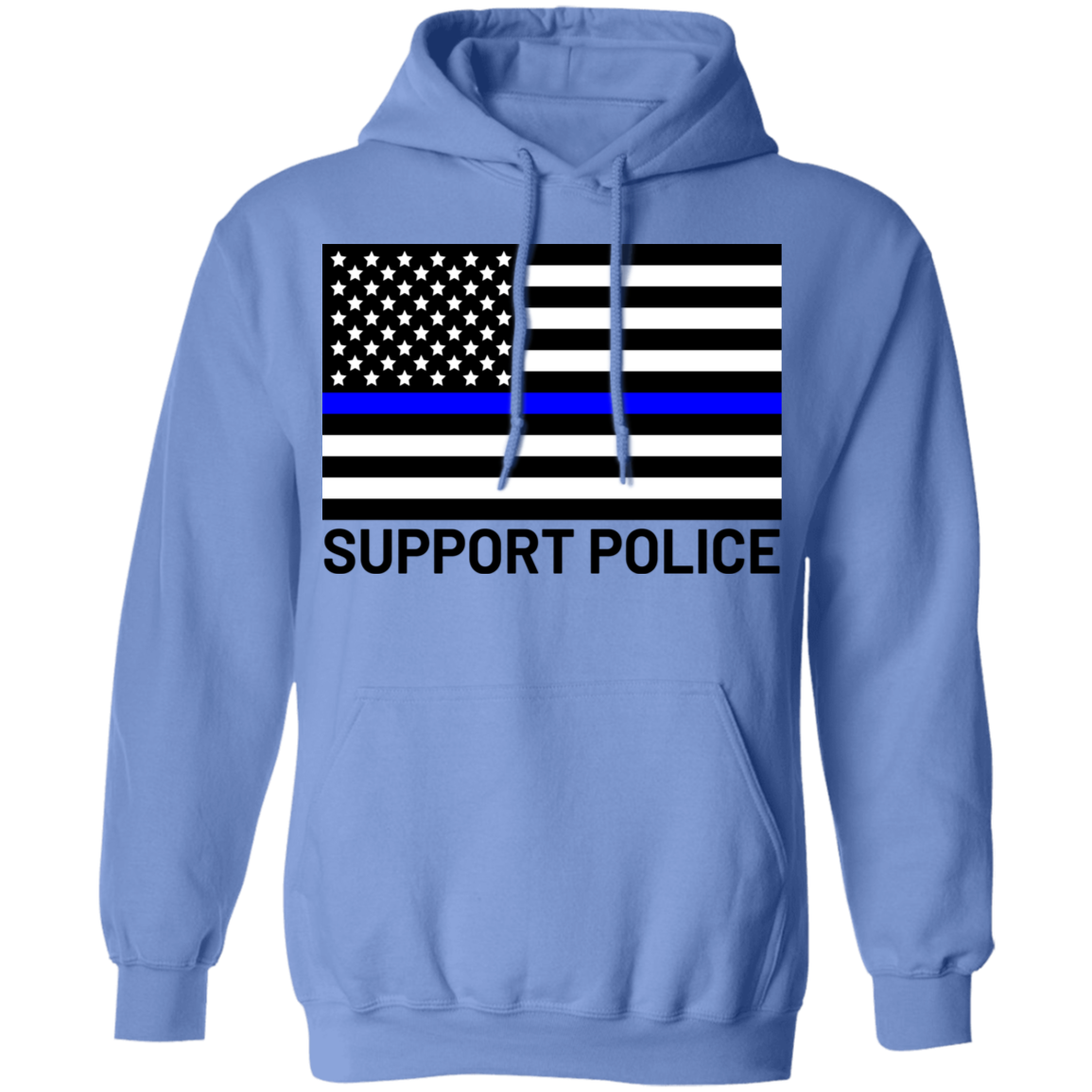 Support Police Blue Line American Flag Pullover Hoodie