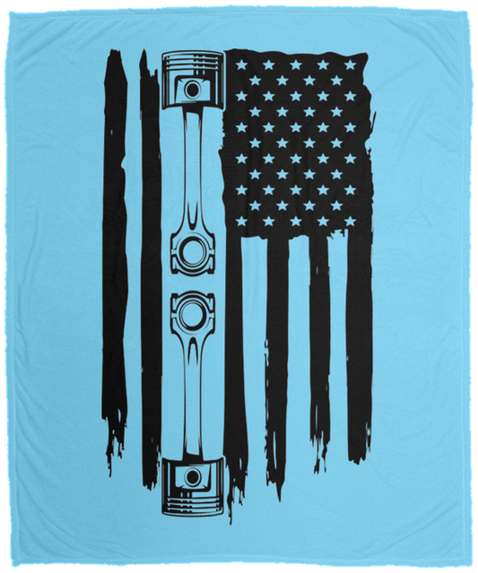 American Flag Piston Automotive Mechanic Fleece Blanket - 50x60