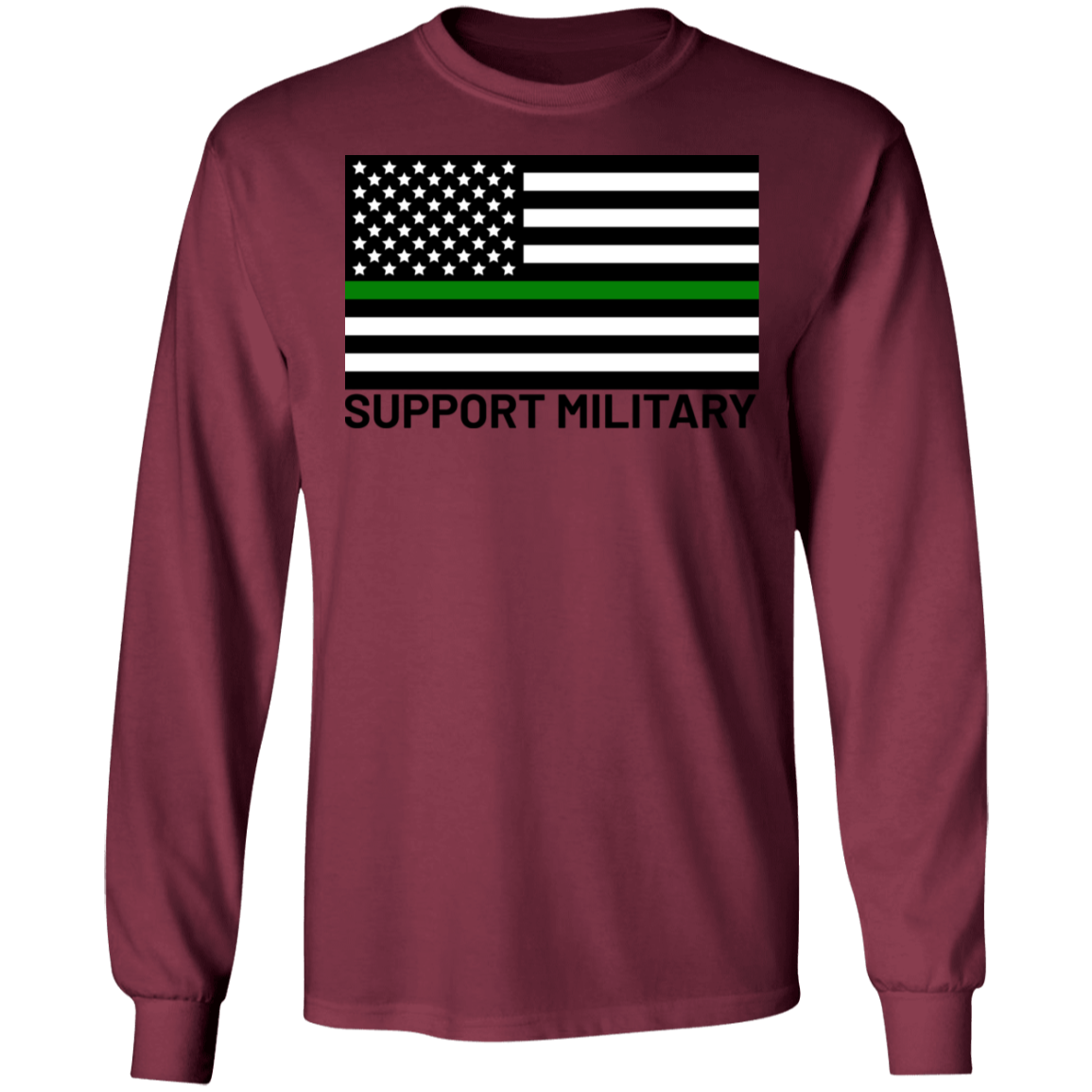 Support Military Green Line American Flag Long Sleeve T-Shirt