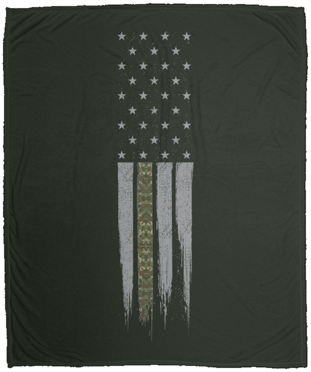 Military Camo Thin Line American Flag Fleece Blanket - 50x60