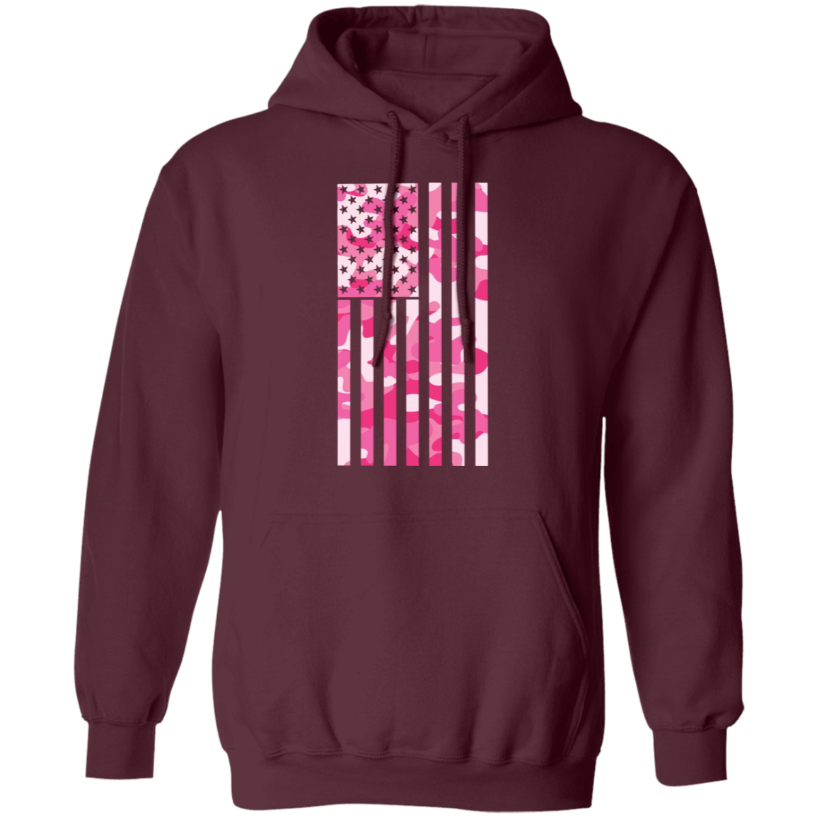 Pink Camo American Flag Pullover Hoodie
