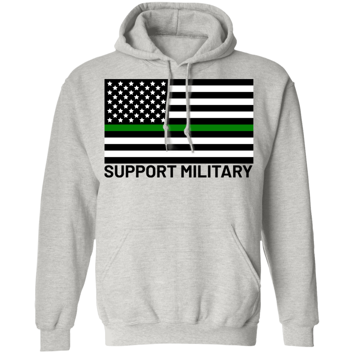 Support Military Green Line American Flag Pullover Hoodie