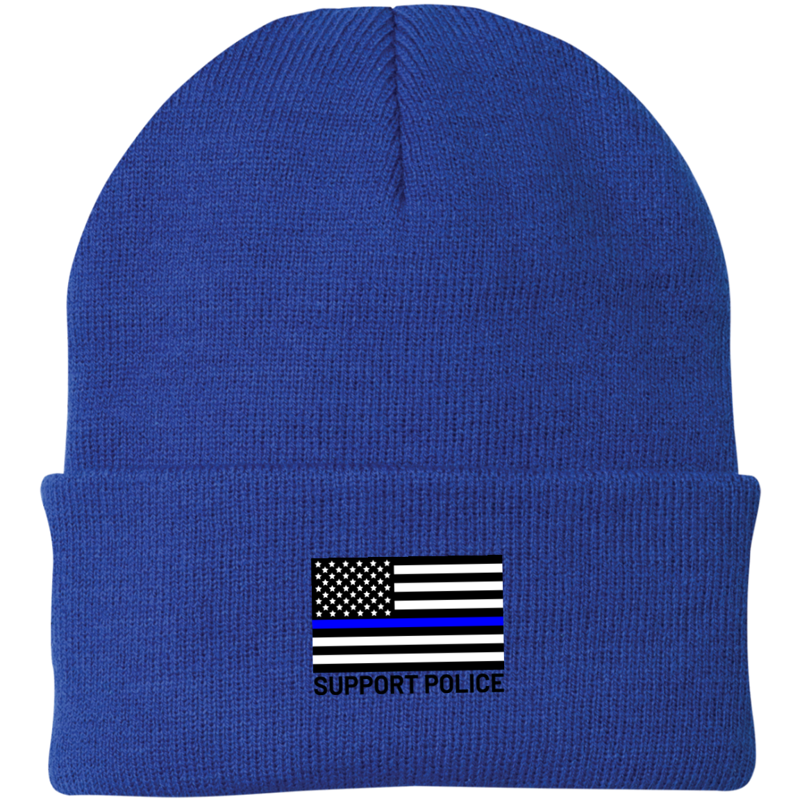 Support Police Thin Blue Line American Flag Beanie Cap