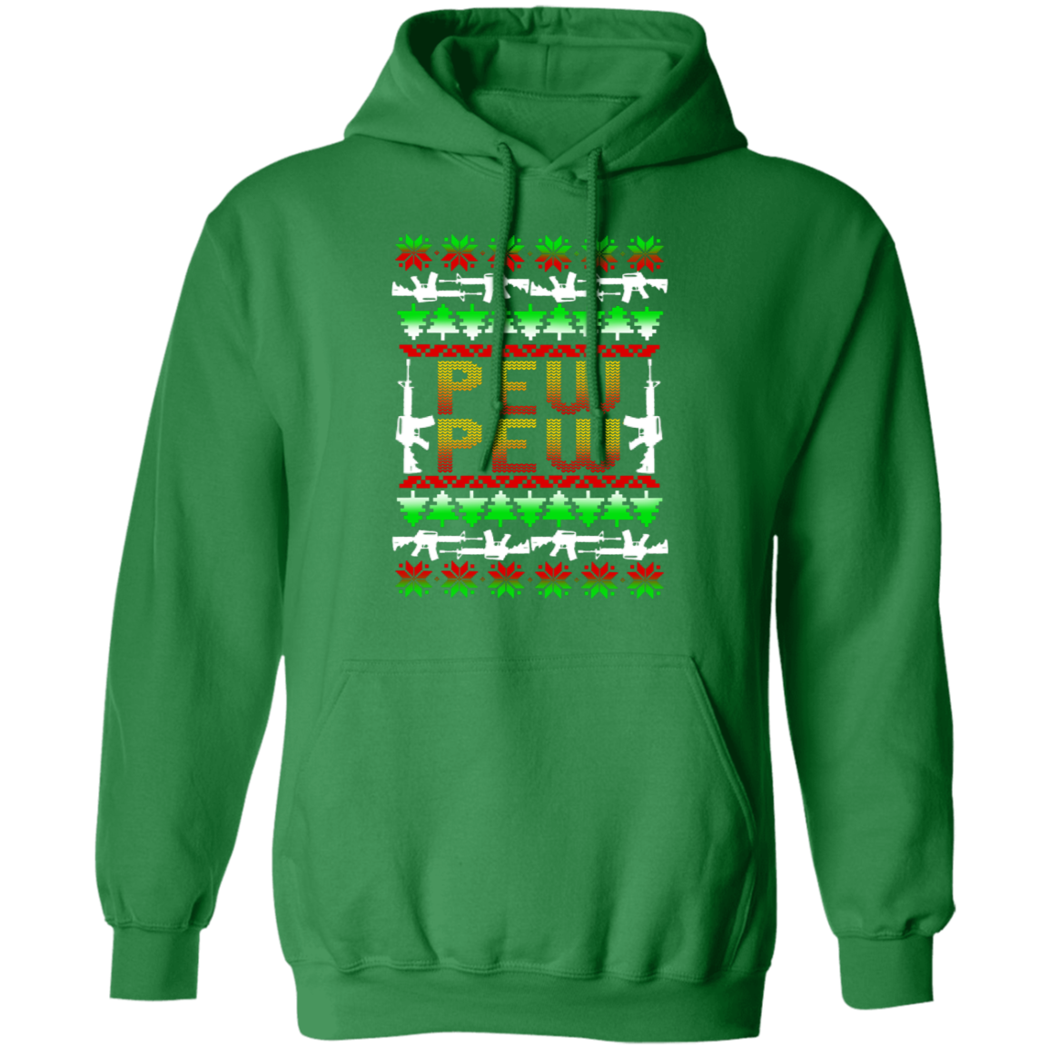 Pew Pew Firearm Rifle Ugly Christmas Pullover Hoodie