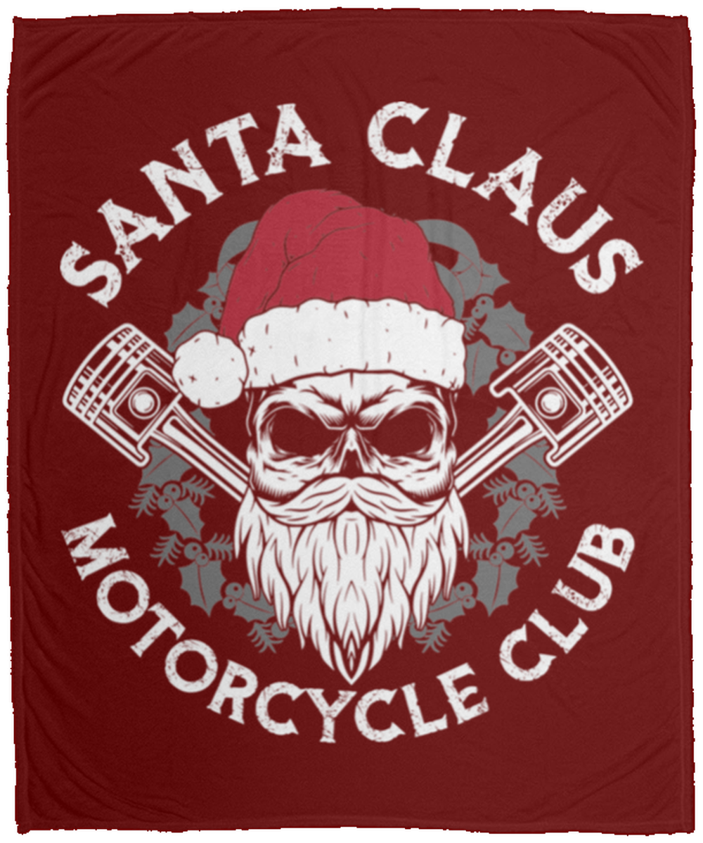 Santa Claus Motorcycle Club Skull Christmas Fleece Blanket - 50x60