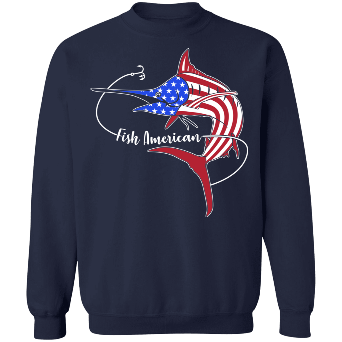 Marlin Fish Saltwater American Flag USA Crewneck Sweatshirt