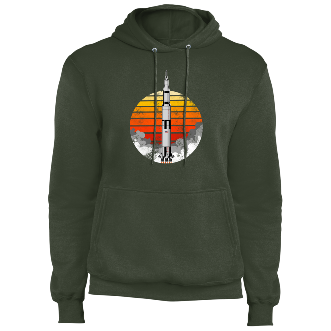 Men's Space USA Sun Rocket Ship Launch Fleece Pullover Hoodie