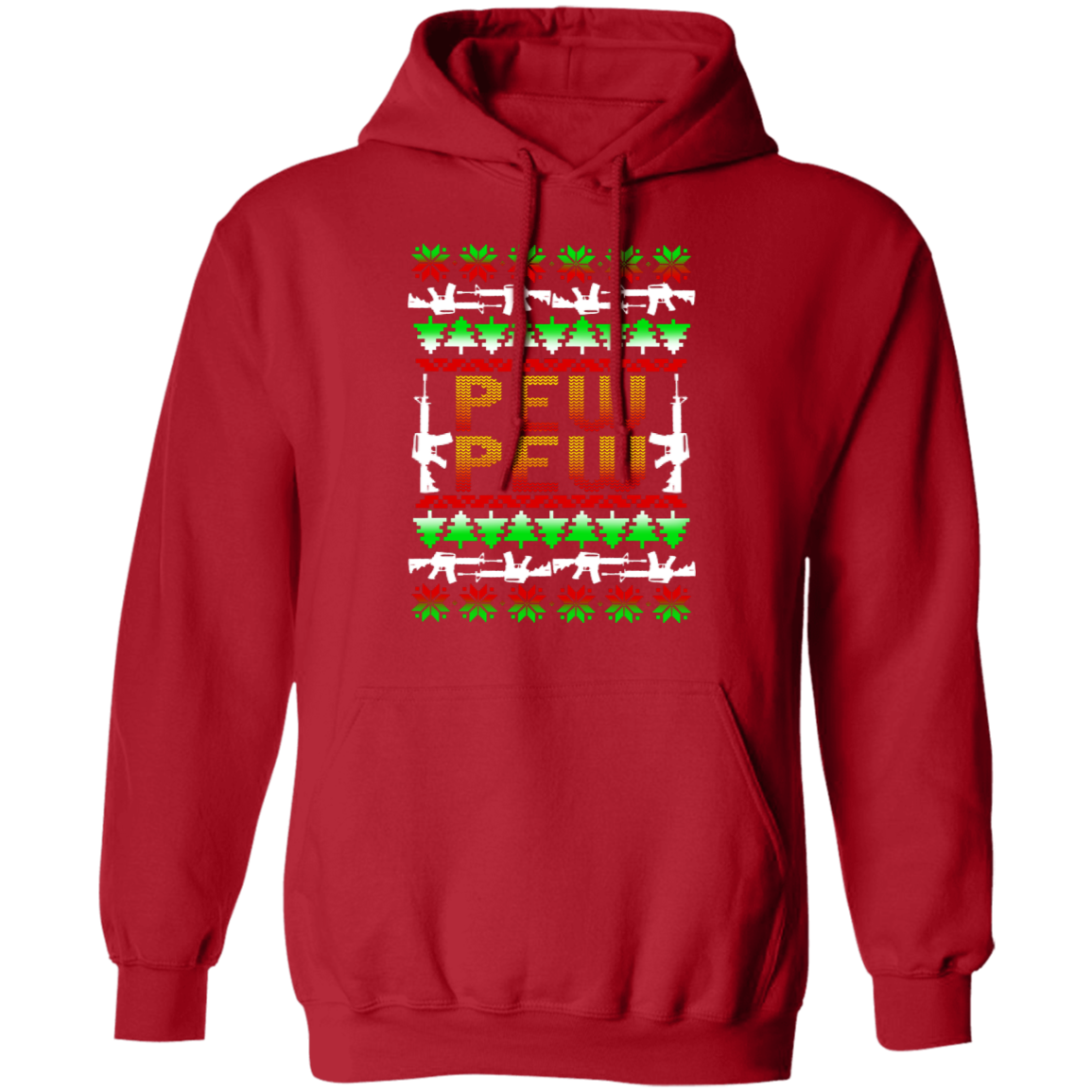 Pew Pew Firearm Rifle Ugly Christmas Pullover Hoodie