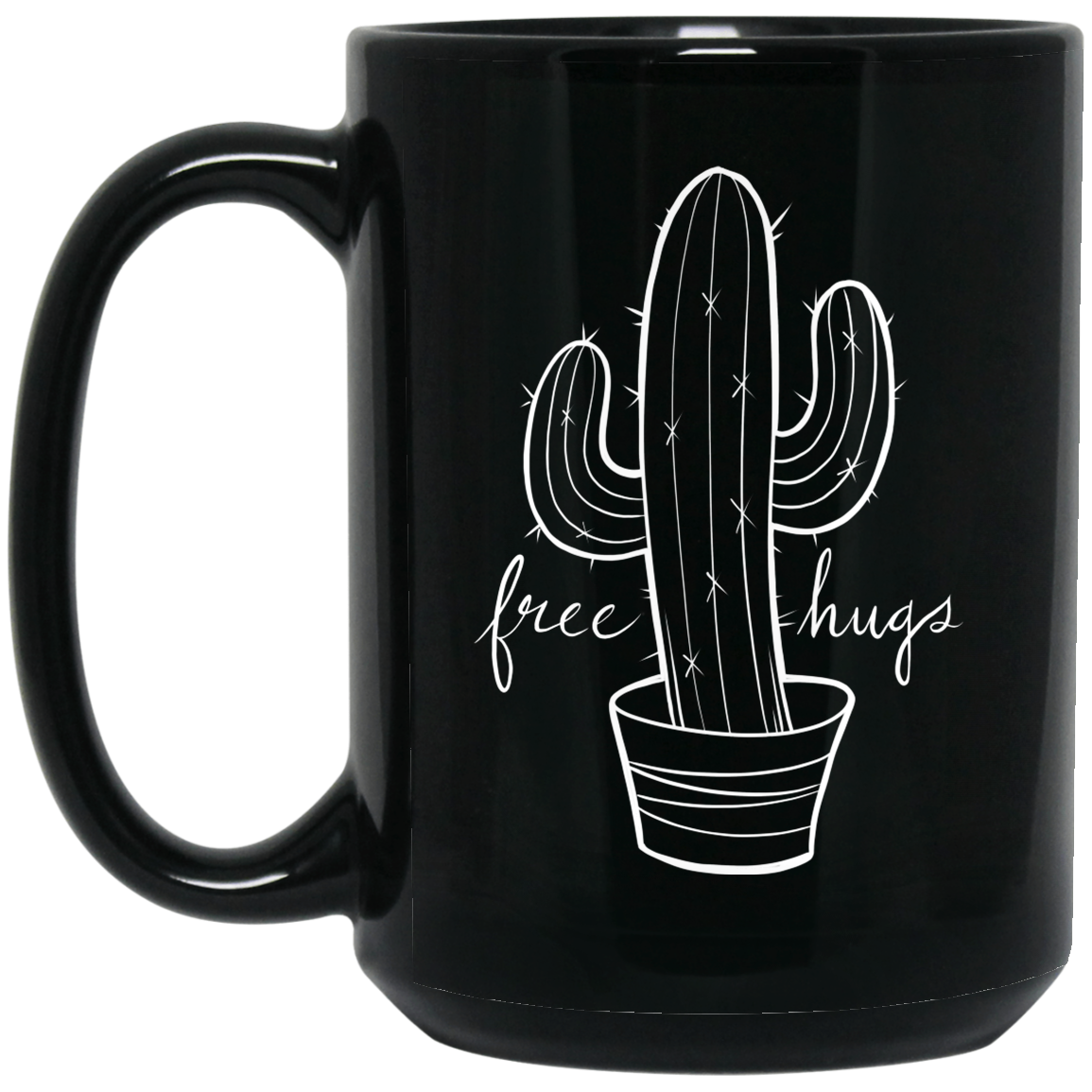 Free Hugs Cactus 15 oz. Black Coffee Mug
