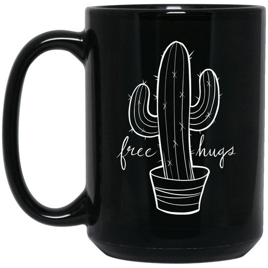 Free Hugs Cactus 15 oz. Black Coffee Mug