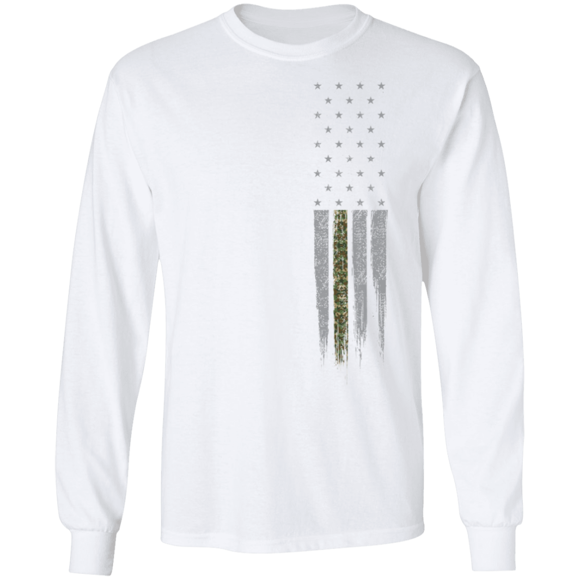 Military Camo Thin Line American Flag Long Sleeve T-Shirt