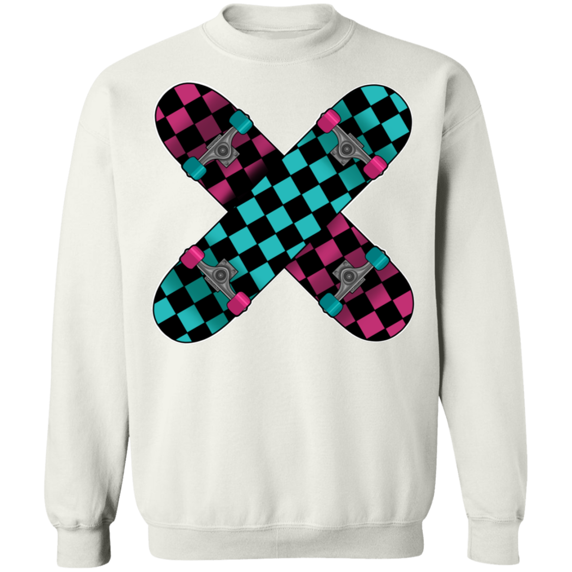 Retro 80's Checkered Skateboards Skateboarding Crewneck Sweatshirt