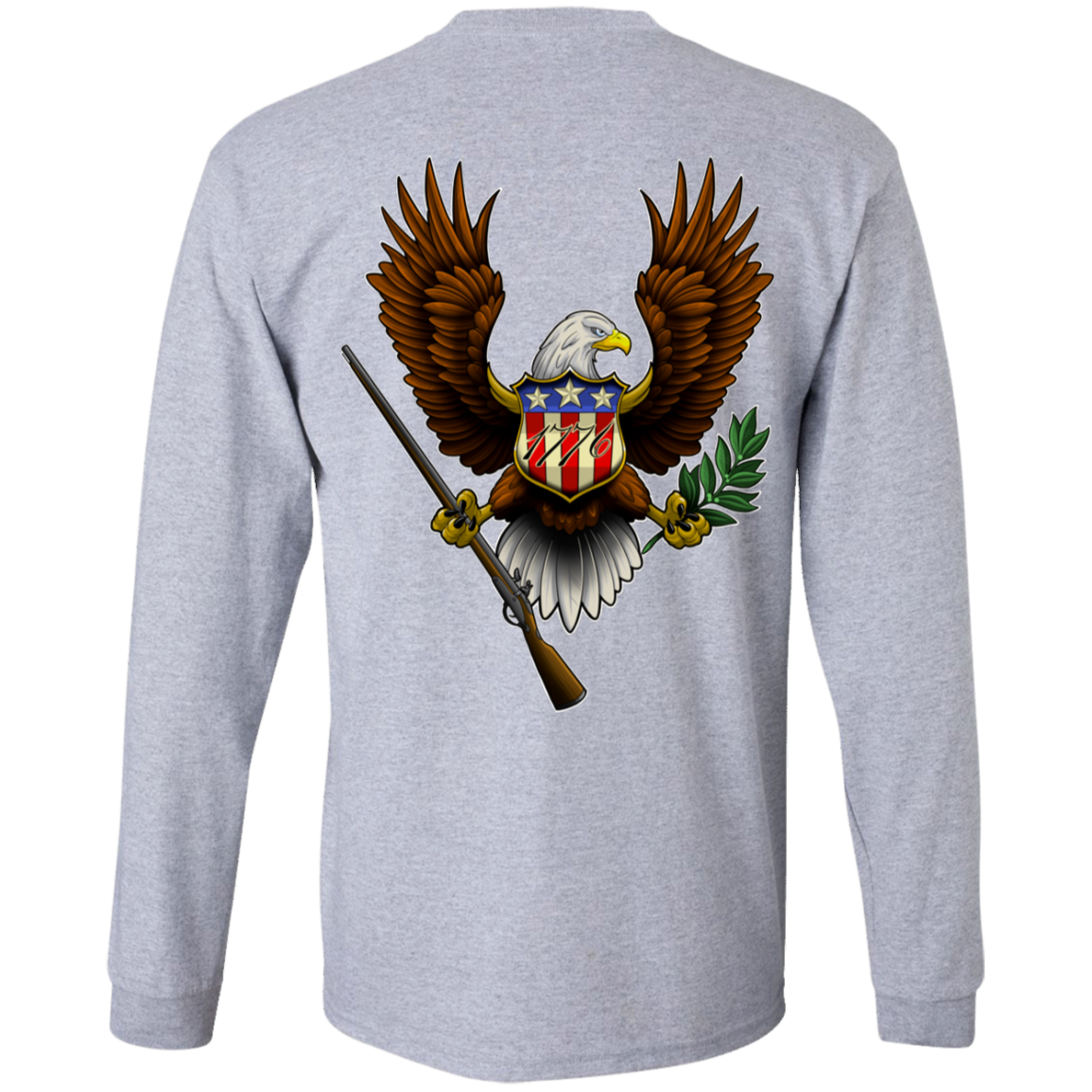 1776 American Bald Eagle Double Sided Long Sleeve T-Shirt
