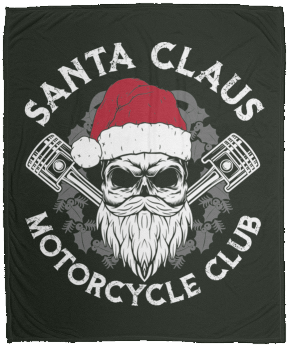 Santa Claus Motorcycle Club Skull Christmas Fleece Blanket - 50x60