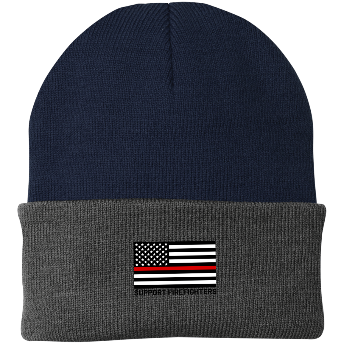 Support Firefighters Red Line American Flag Beanie Cap