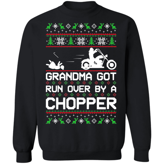 Chopper Motorcycle Ugly Christmas Grandma Got Run Over Crewneck Sweatshirt