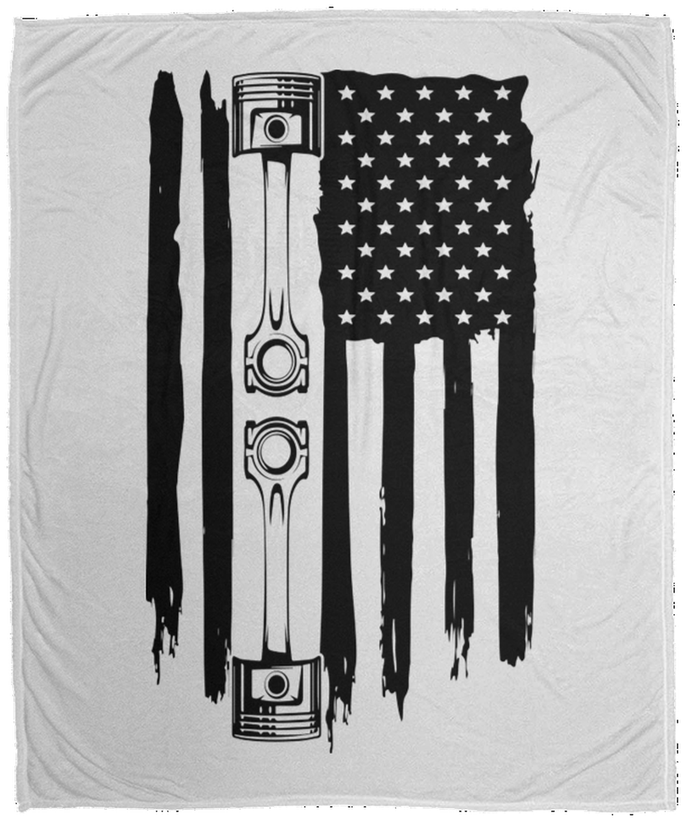 American Flag Piston Automotive Mechanic Fleece Blanket - 50x60