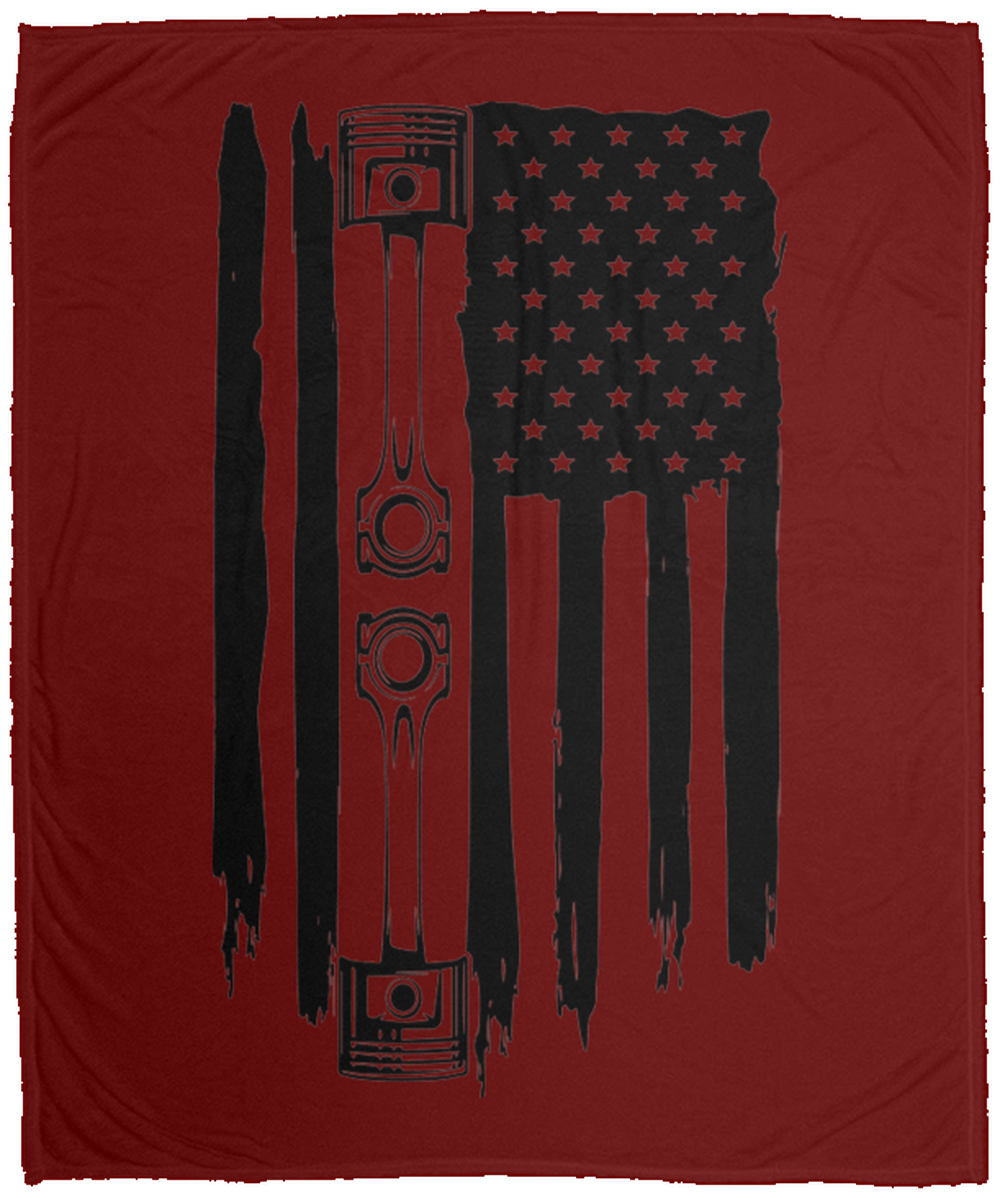 American Flag Piston Automotive Mechanic Fleece Blanket - 50x60