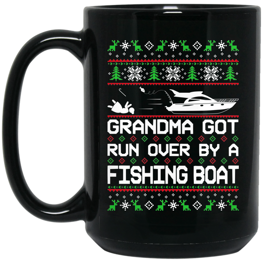 Wheel Spin Addict Fishing Boat Christmas 15 oz. Black Mug