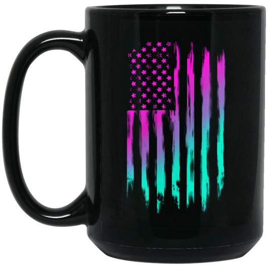 Retro Rave American Flag 15 oz. Black Coffee Mug