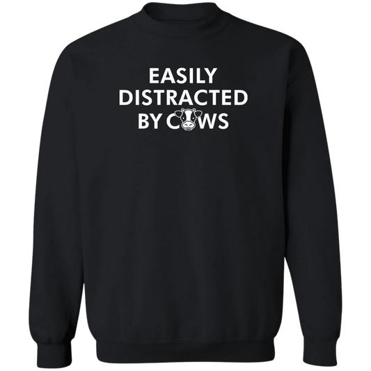 Easily Distracted By Cows Funny Farming Crewneck Sweatshirt