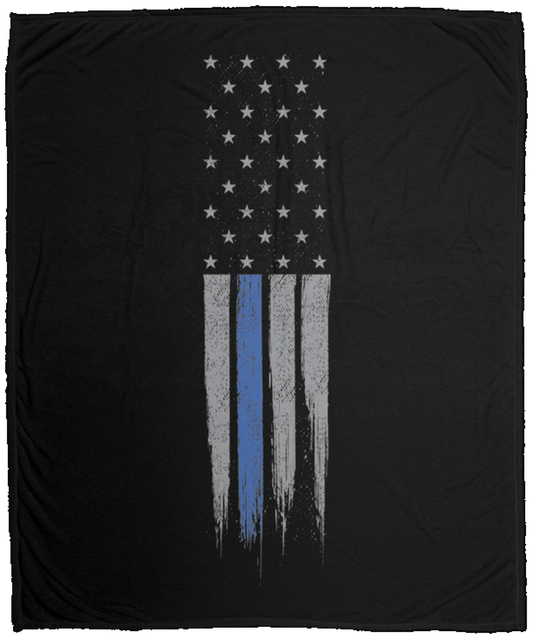 Law Enforcement Thin Blue Line American Flag Fleece Blanket - 50x60