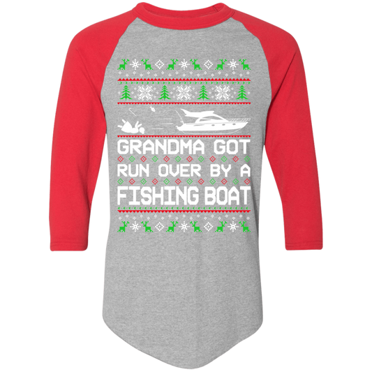 Fishing Boat Grandma Got Run Over Ugly Christmas Raglan Jersey