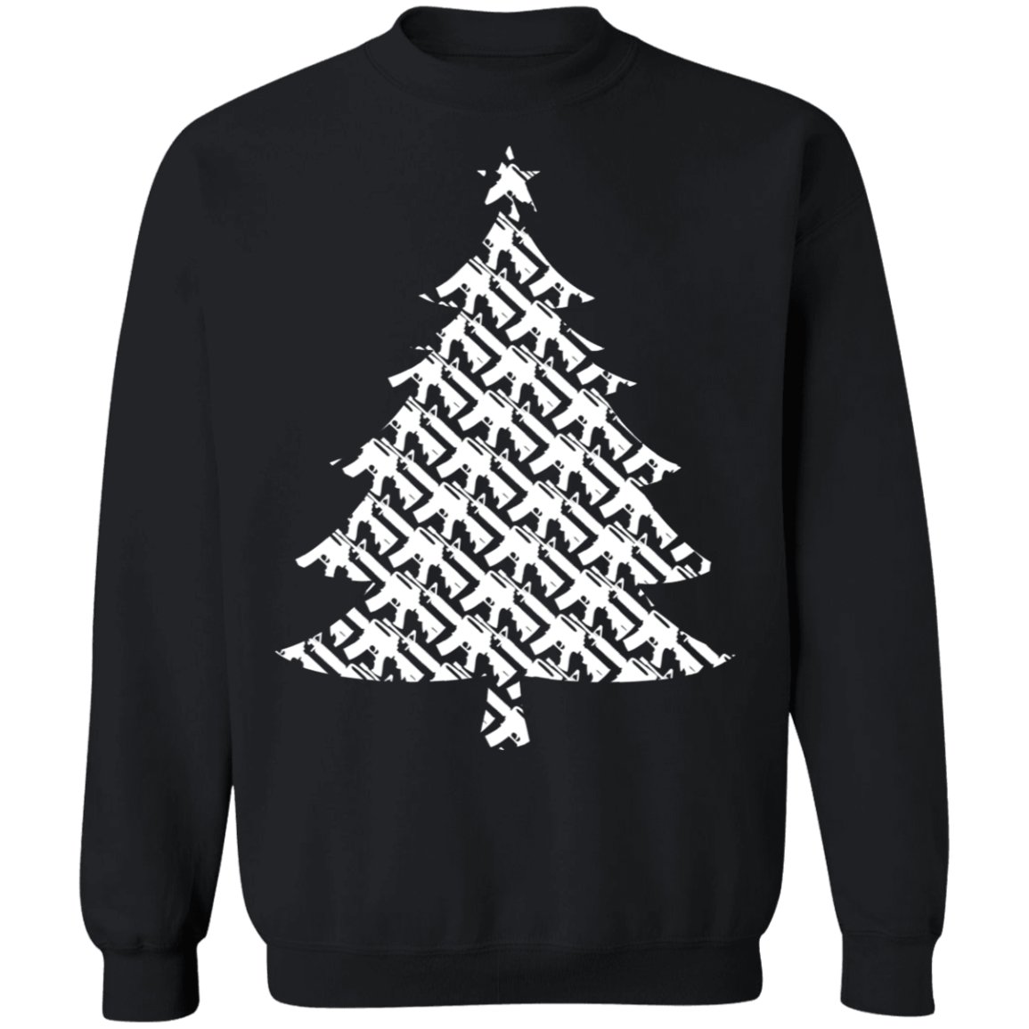 Rifle Firearm Christmas Tree Ugly Christmas Crewneck Sweatshirt