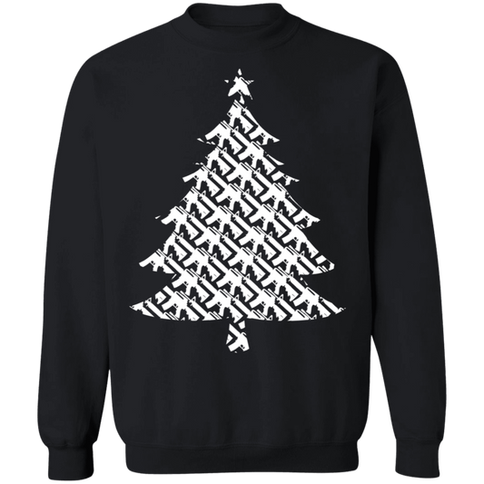 Rifle Firearm Christmas Tree Ugly Christmas Crewneck Sweatshirt