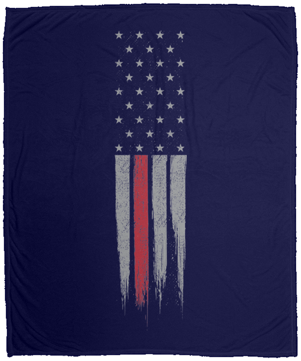 Firefighter Thin Red Line American Flag Fleece Blanket - 50x60