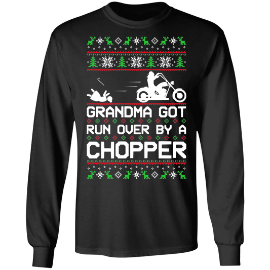 Chopper Motorcycle Ugly Christmas Grandma Got Run Over Long Sleeve T-Shirt