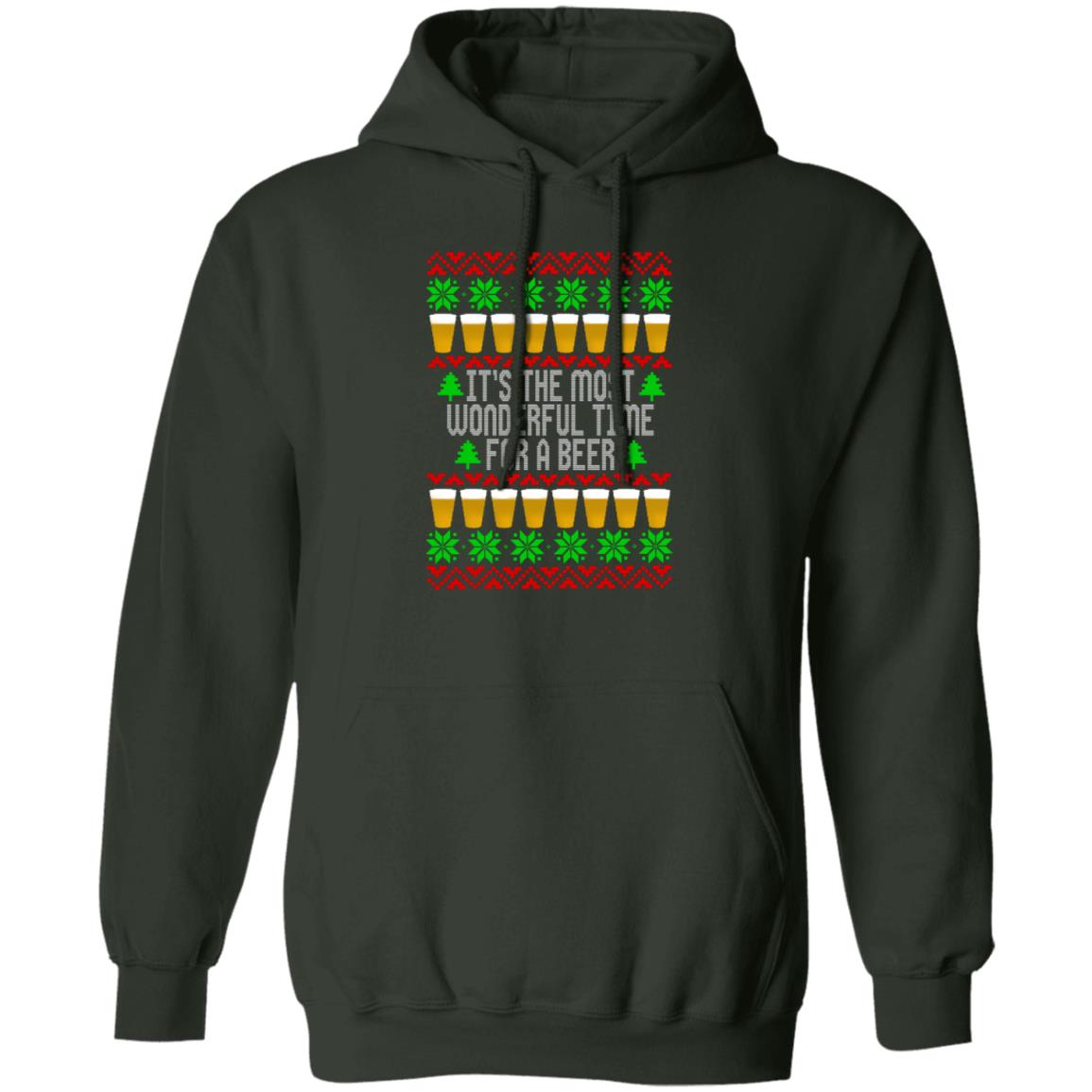It's The Most Wonderful Time For A Beer Funny Christmas Pullover Hoodie