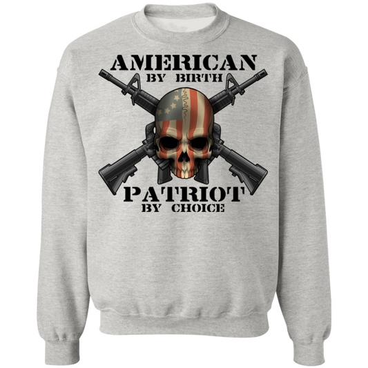 American by Birth Patriot by Choice American Flag Skull Crewneck Sweatshirt