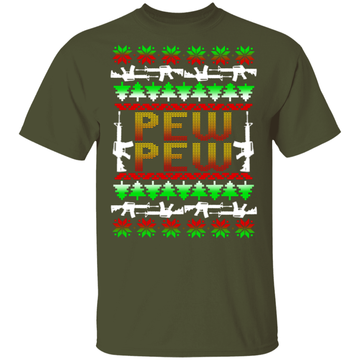 Pew Pew Firearm Rifle Ugly Christmas T-Shirt