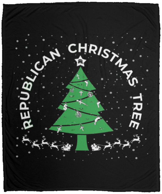 Republican Christmas Tree God Guns Money Fleece Blanket - 50x60